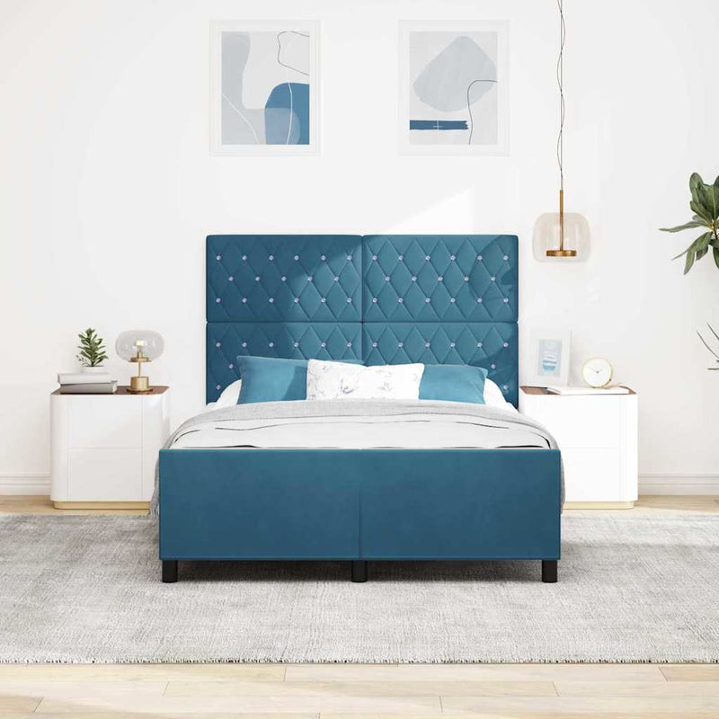 Pat cu arcuri cu headboard Albastru închis 140 x 200 cm Catifea