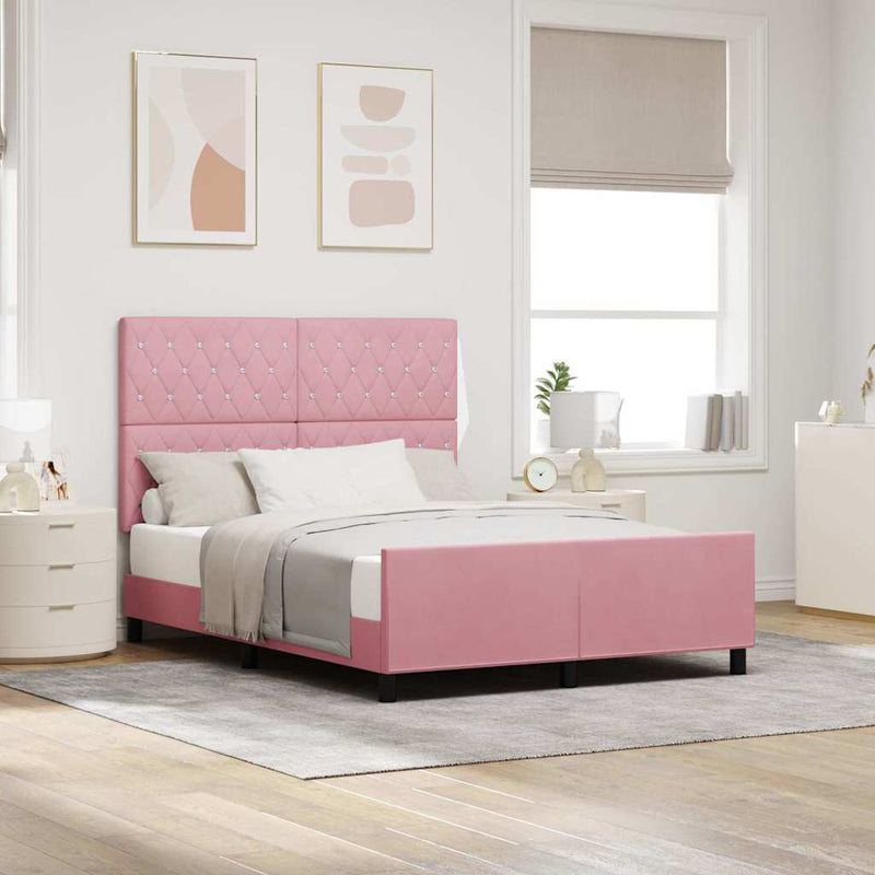 Pat cu arcuri cu headboard Roz 140 x 200 cm Catifea