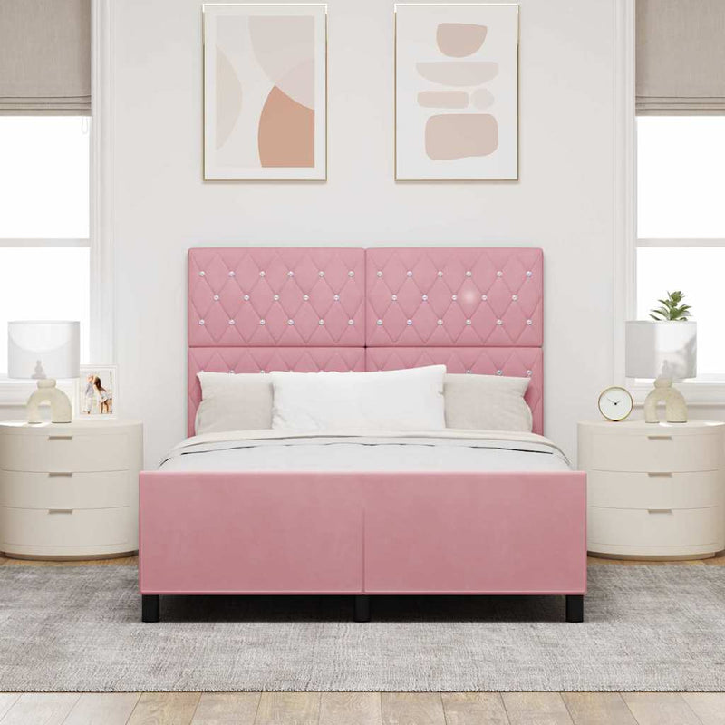 Pat cu arcuri cu headboard Roz 140 x 200 cm Catifea