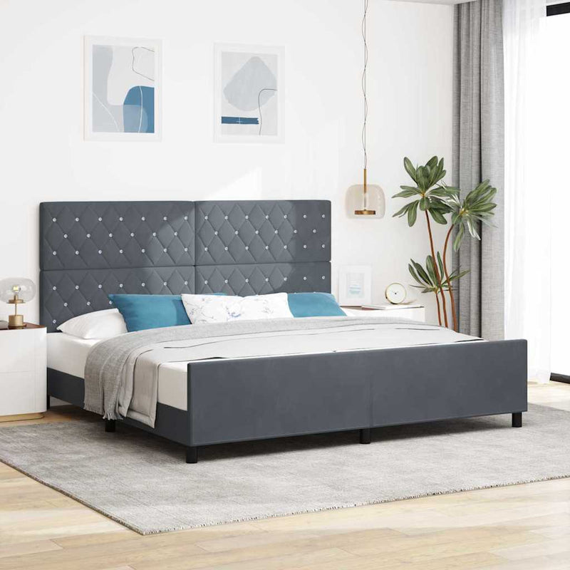 Pat cu arcuri cu headboard Gri închis 200 x 200 cm Catifea