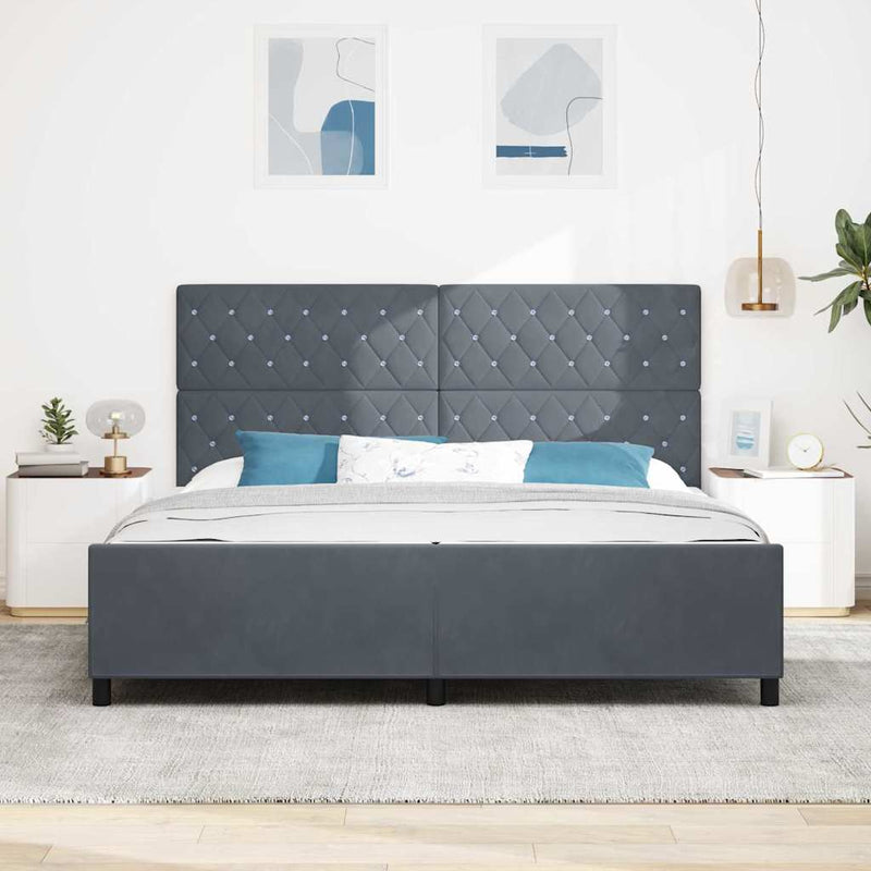 Pat cu arcuri cu headboard Gri închis 200 x 200 cm Catifea