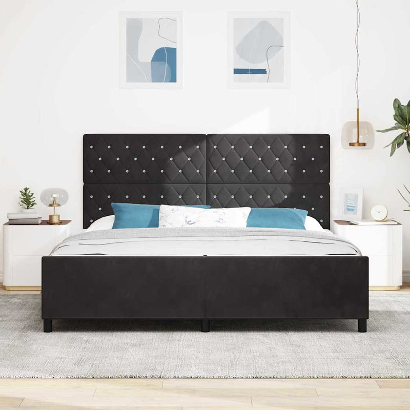 Pat cu arcuri cu headboard Negru 200 x 200 cm Catifea
