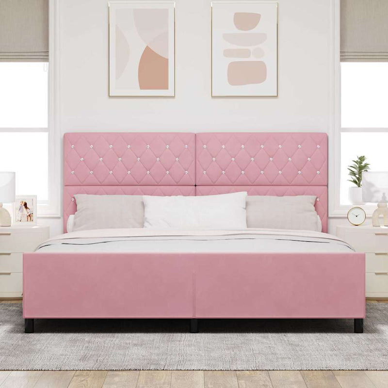 Pat cu arcuri cu headboard Roz 200 x 200 cm Catifea