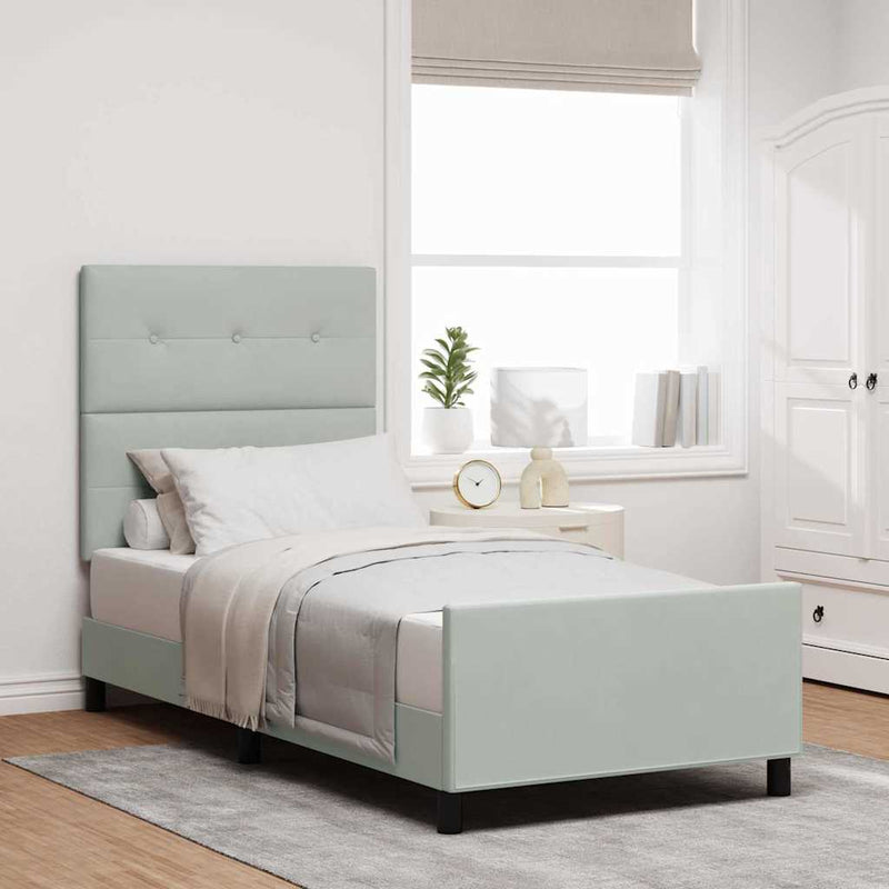 Pat cu arcuri cu headboard Gri deschis 90 x 190 cm Catifea