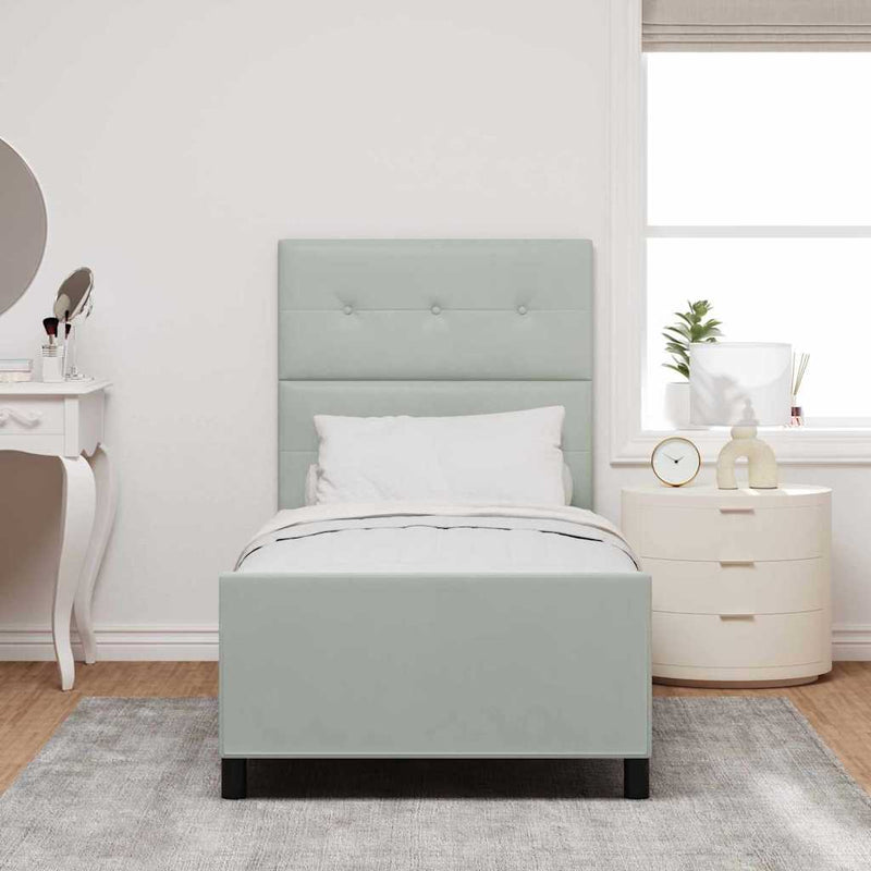 Pat cu arcuri cu headboard Gri deschis 90 x 190 cm Catifea