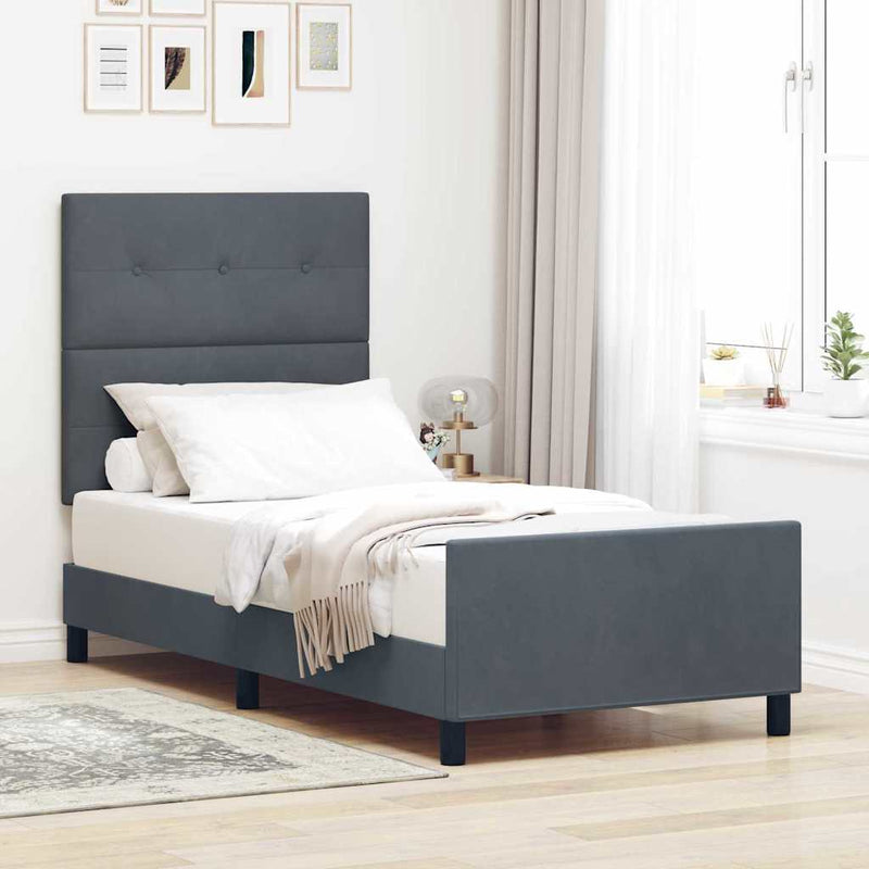 Pat cu arcuri cu headboard Gri închis 90 x 200 cm Catifea