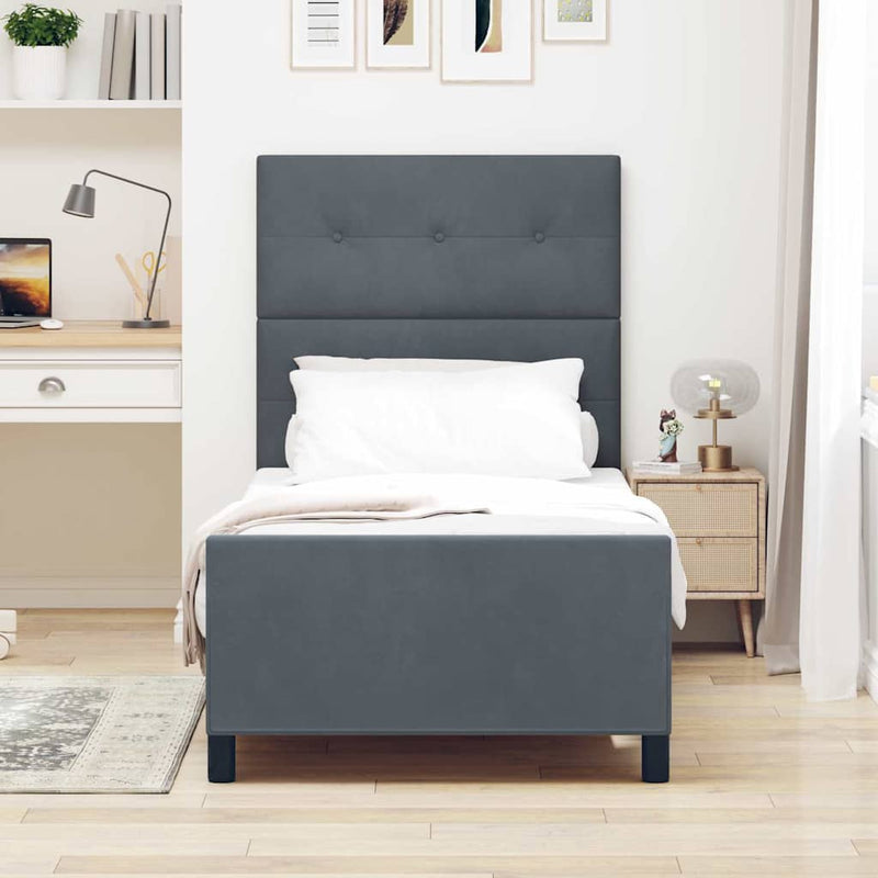 Pat cu arcuri cu headboard Gri închis 90 x 200 cm Catifea