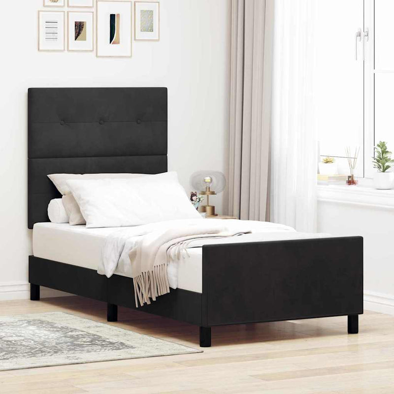 Pat cu arcuri cu headboard Negru 100 x 200 cm Catifea