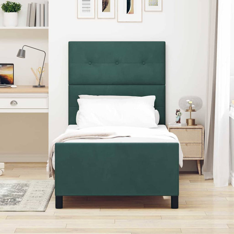 Pat cu arcuri cu headboard Verde închis 100 x 200 cm Catifea
