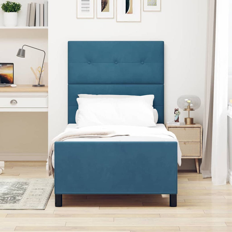 Pat cu arcuri cu headboard Albastru închis 100 x 200 cm Catifea