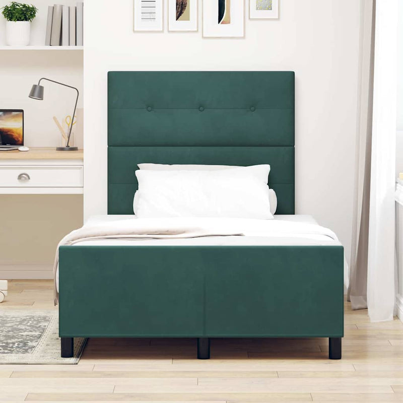 Pat cu arcuri cu headboard Verde închis 120 x 190 cm Catifea