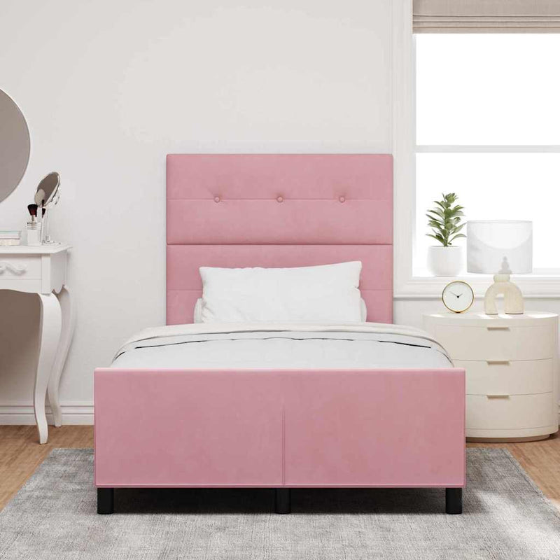 Pat cu arcuri cu headboard Roz 120 x 200 cm Catifea