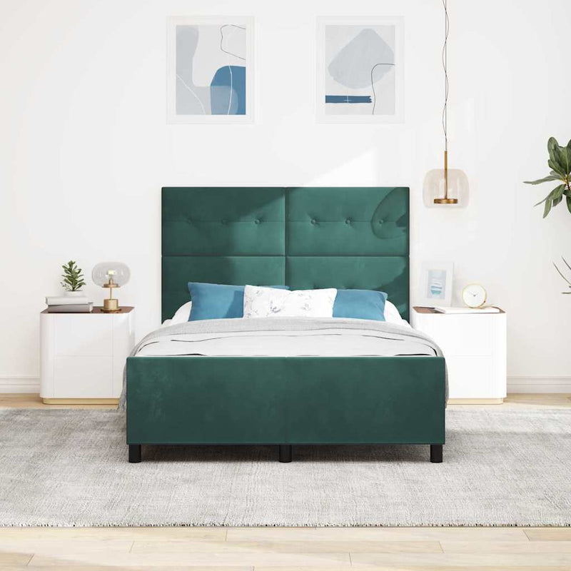 Pat cu arcuri cu headboard Verde închis 140 x 190 cm Catifea