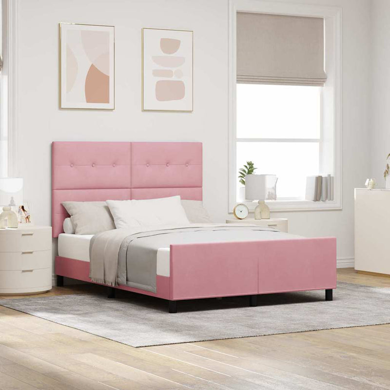 Pat cu arcuri cu headboard Roz 140 x 190 cm Catifea
