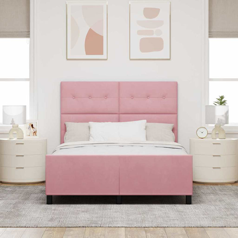 Pat cu arcuri cu headboard Roz 140 x 190 cm Catifea