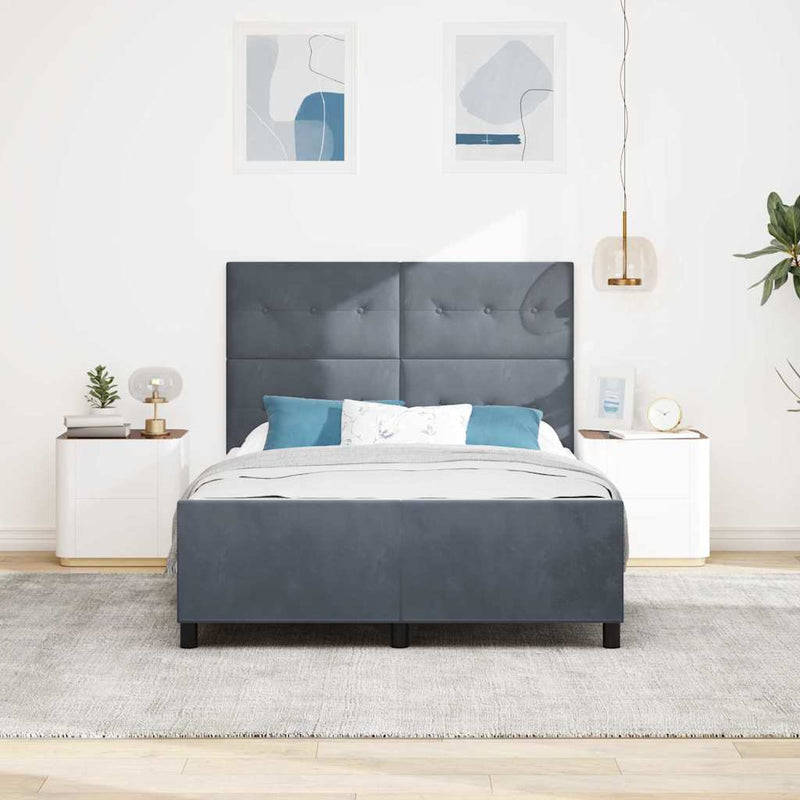 Pat cu arcuri cu headboard Gri închis 140 x 200 cm Catifea