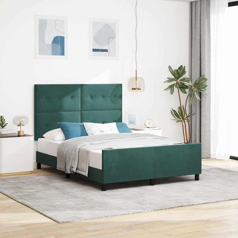 Pat cu arcuri cu headboard Verde închis 140 x 200 cm Catifea