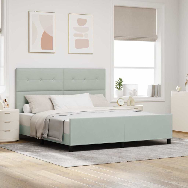Pat cu arcuri cu headboard Gri deschis 180 x 200 cm Catifea