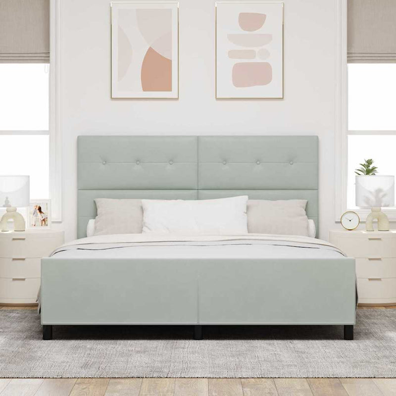 Pat cu arcuri cu headboard Gri deschis 180 x 200 cm Catifea