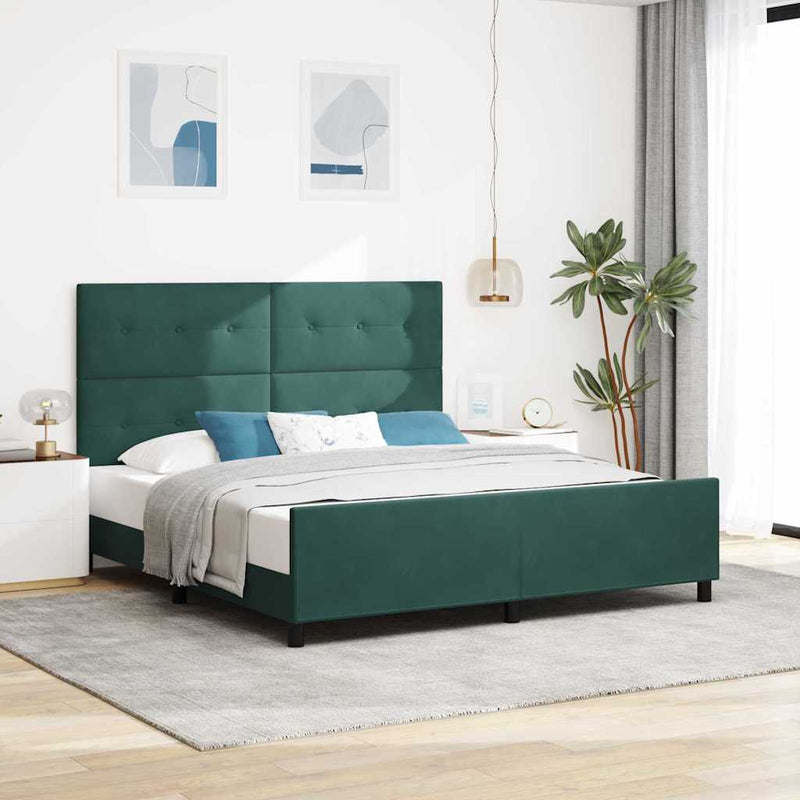 Pat cu arcuri cu headboard Verde închis 180 x 200 cm Catifea