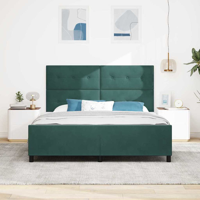 Pat cu arcuri cu headboard Verde închis 180 x 200 cm Catifea