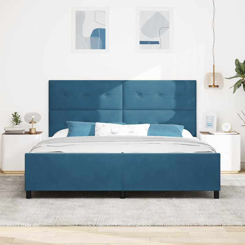 Pat cu arcuri cu headboard Albastru închis 200 x 200 cm Catifea