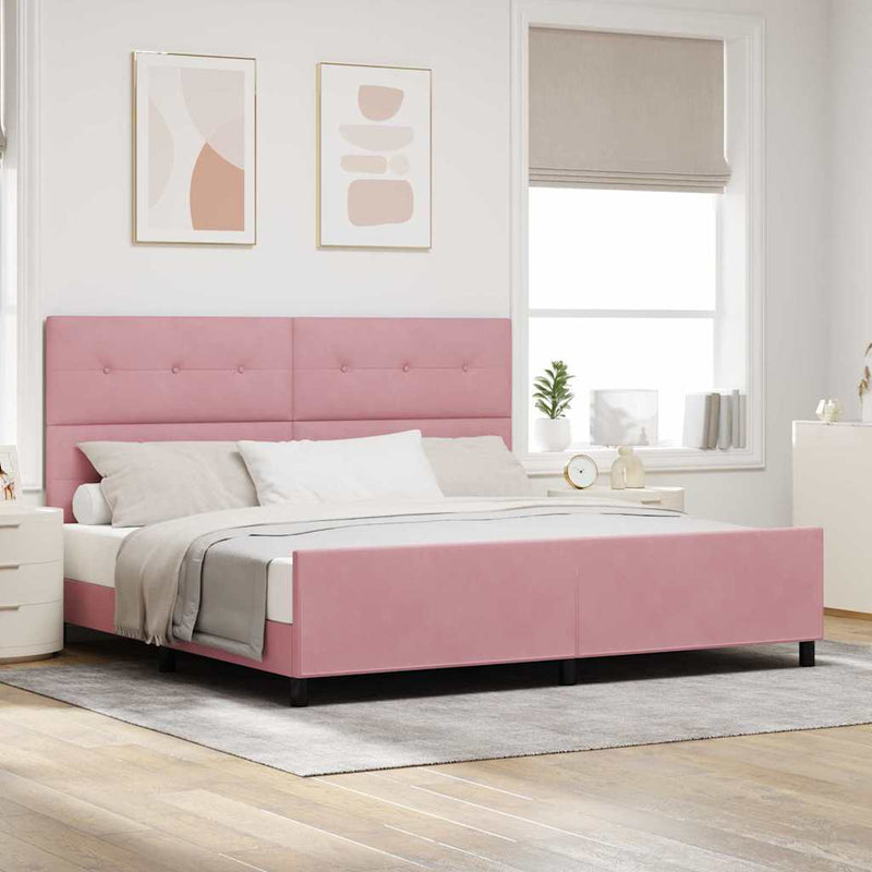 Pat cu arcuri cu headboard Roz 200 x 200 cm Catifea