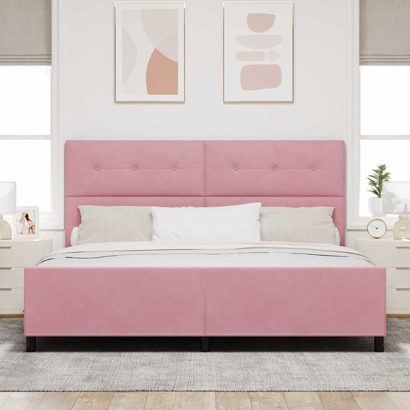 Pat cu arcuri cu headboard Roz 200 x 200 cm Catifea