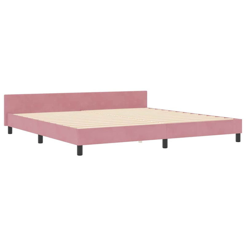 Pat cu arcuri cu headboard Roz 200 x 200 cm Catifea