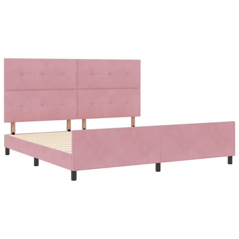 Pat cu arcuri cu headboard Roz 200 x 200 cm Catifea