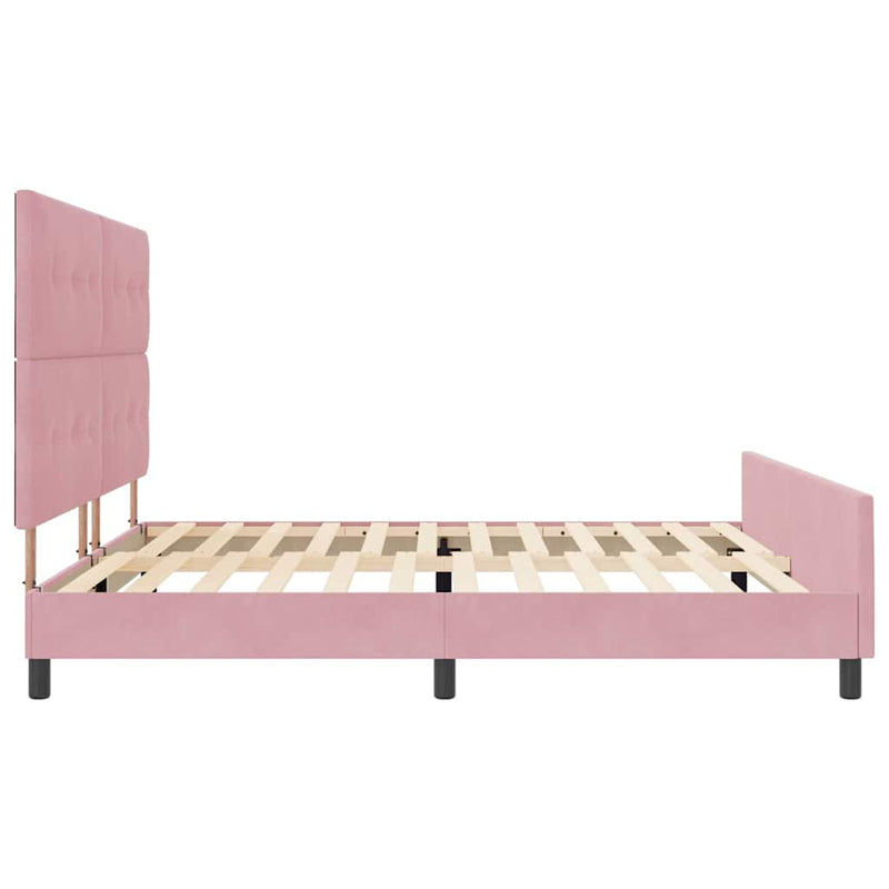 Pat cu arcuri cu headboard Roz 200 x 200 cm Catifea