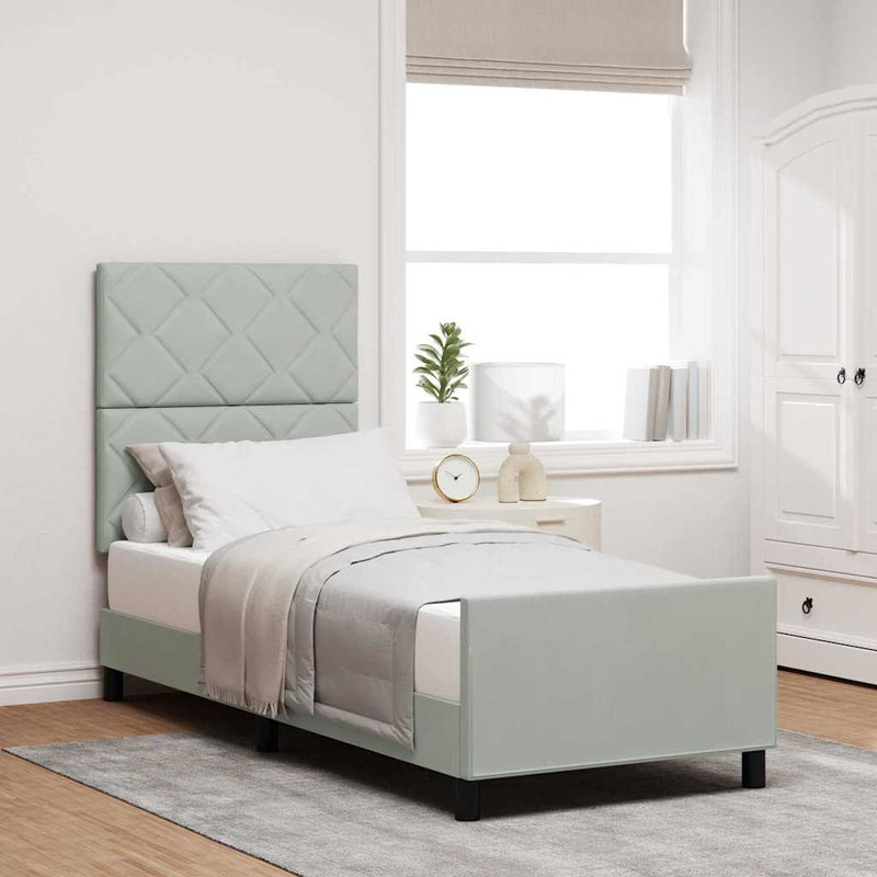 Pat cu arcuri cu headboard Gri deschis 80 x 200 cm Catifea