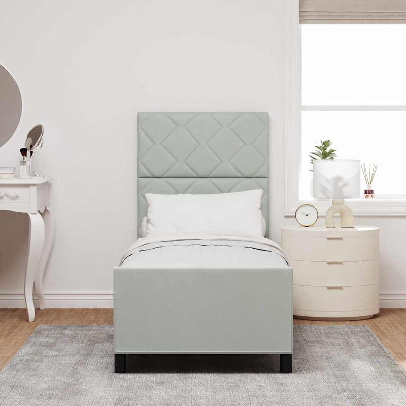 Pat cu arcuri cu headboard Gri deschis 80 x 200 cm Catifea