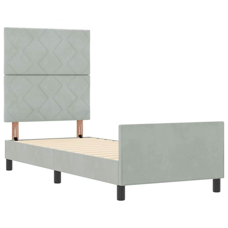 Pat cu arcuri cu headboard Gri deschis 80 x 200 cm Catifea