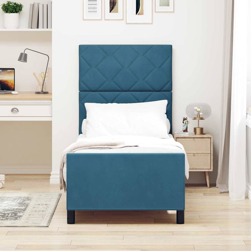 Pat cu arcuri cu headboard Albastru închis 80 x 200 cm Catifea