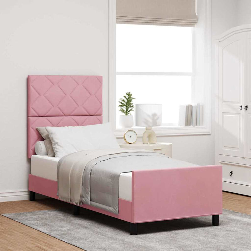 Pat cu arcuri cu headboard Roz 80 x 200 cm Catifea