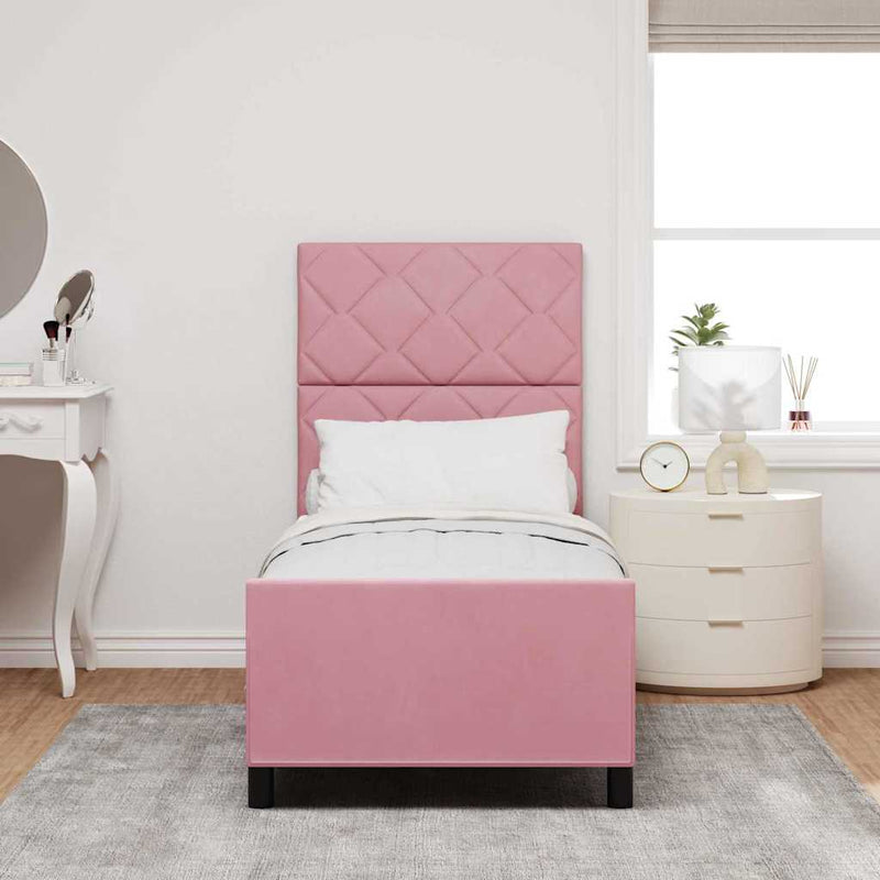 Pat cu arcuri cu headboard Roz 80 x 200 cm Catifea
