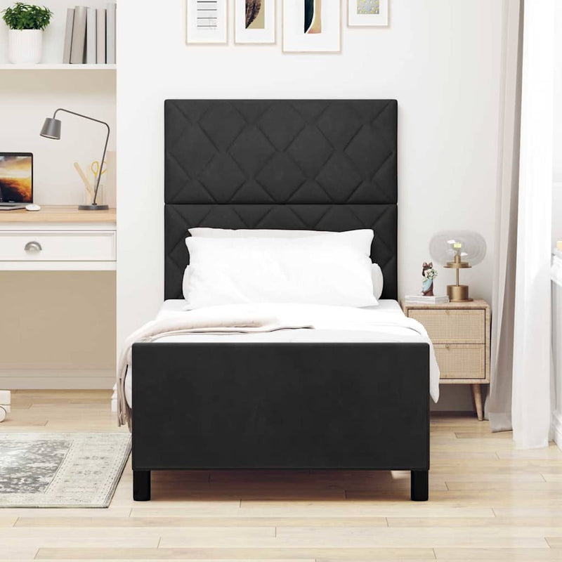 Pat cu arcuri cu headboard Negru 90 x 190 cm Catifea