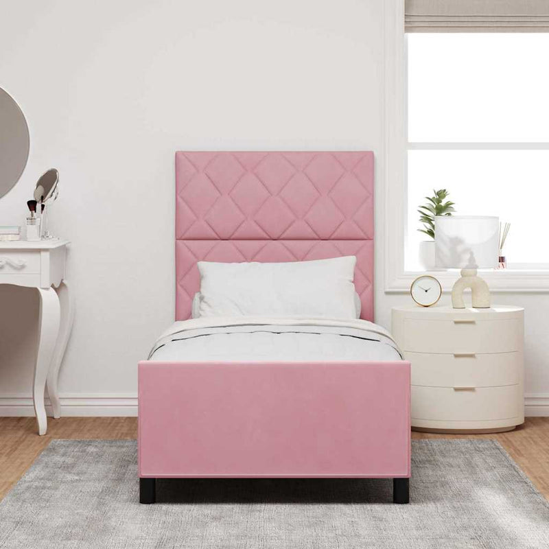 Pat cu arcuri cu headboard Roz 90 x 190 cm Catifea