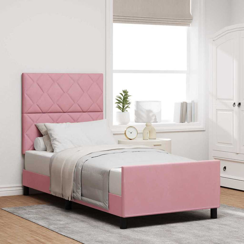 Pat cu arcuri cu headboard Roz 100 x 200 cm Catifea