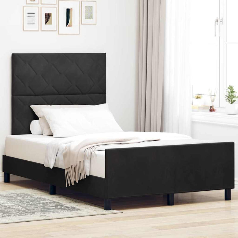 Pat cu arcuri cu headboard Negru 120 x 190 cm Catifea