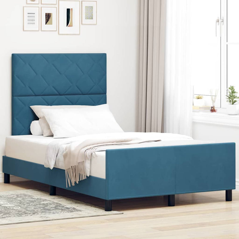 Pat cu arcuri cu headboard Albastru închis 120 x 190 cm Catifea