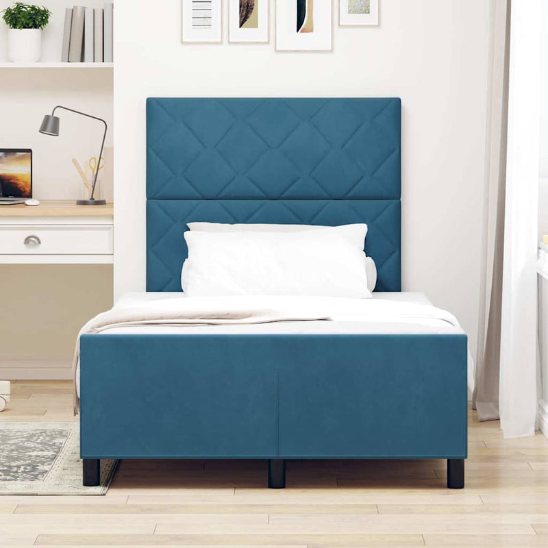 Pat cu arcuri cu headboard Albastru închis 120 x 190 cm Catifea