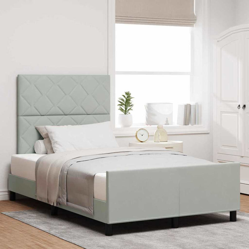 Pat cu arcuri cu headboard Gri deschis 120 x 200 cm Catifea