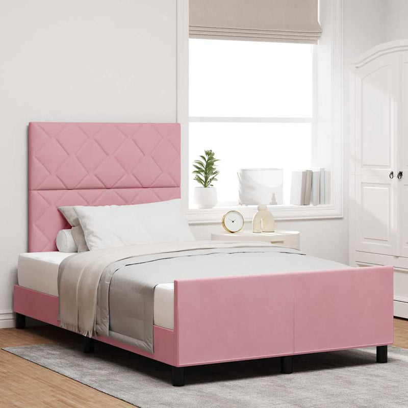 Pat cu arcuri cu headboard Roz 120 x 200 cm Catifea