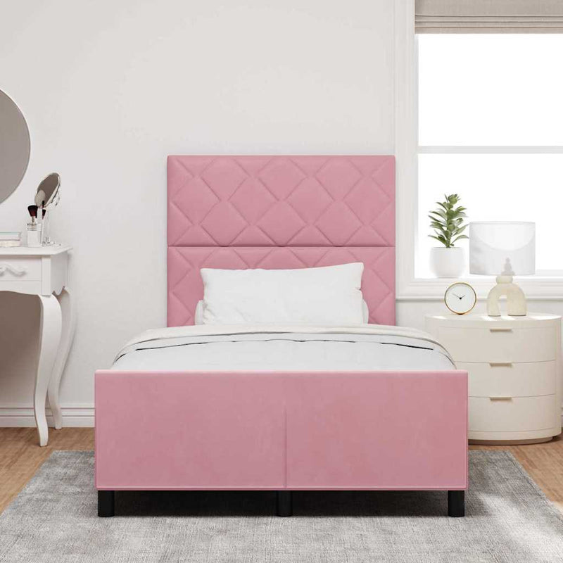 Pat cu arcuri cu headboard Roz 120 x 200 cm Catifea