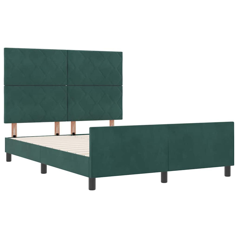 Pat cu arcuri cu headboard Verde închis 140 x 190 cm Catifea