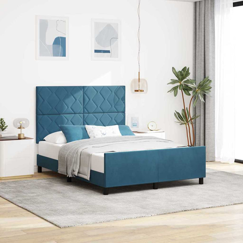 Pat cu arcuri cu headboard Albastru închis 140 x 190 cm Catifea