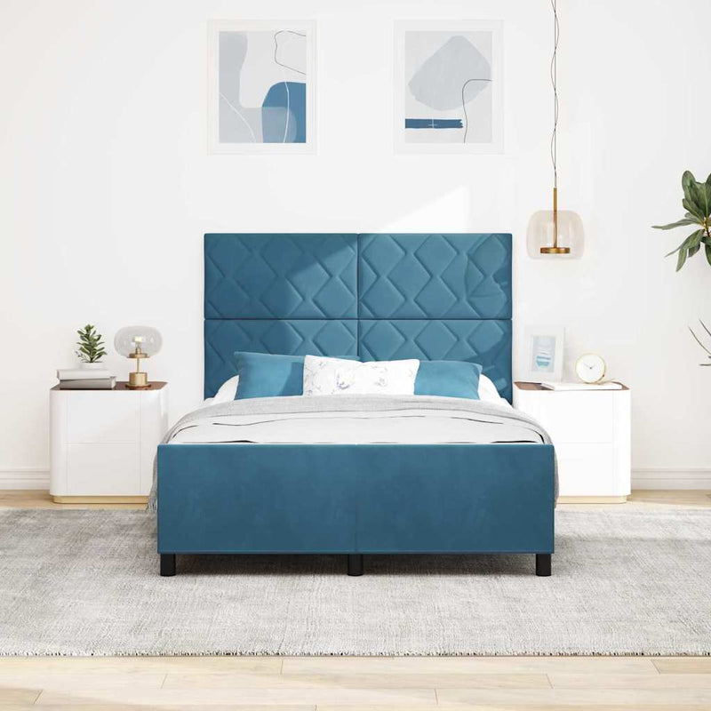 Pat cu arcuri cu headboard Albastru închis 140 x 190 cm Catifea