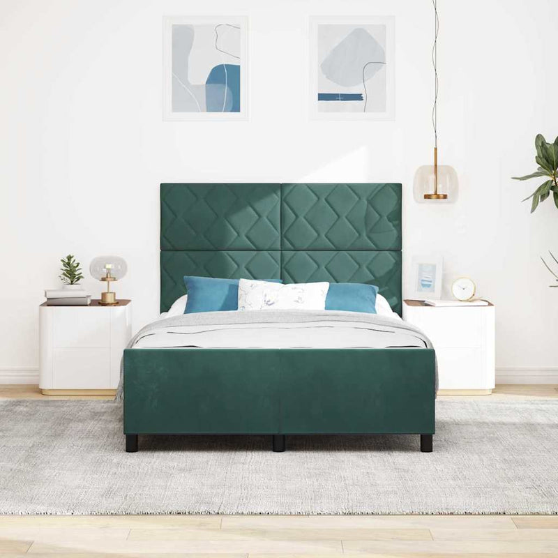 Pat cu arcuri cu headboard Verde închis 140 x 200 cm Catifea